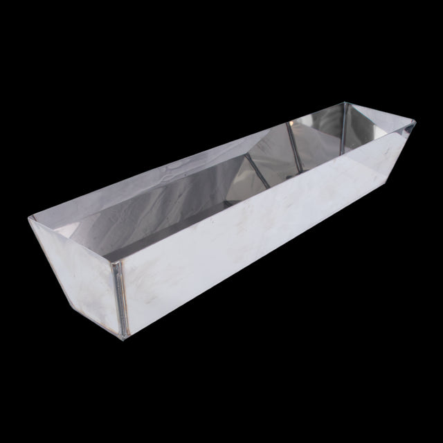 Heavy gauge stainless steel drywall mudpan with seamless corners, designed for easy cleanup and flawless finishing.