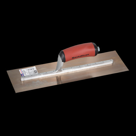 MARSHALLTOWN Gold Stainless Steel Trowel, 350mm x 100mm, featuring ergonomic handle for smooth finishing on various surfaces.