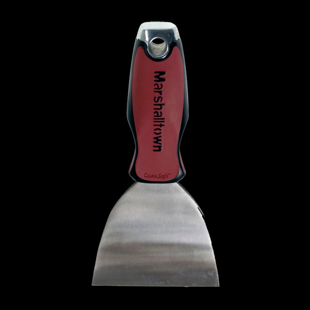 100mm carbon steel putty knife with ergonomic handle, perfect for applying and smoothing putty, plaster, or drywall compound.