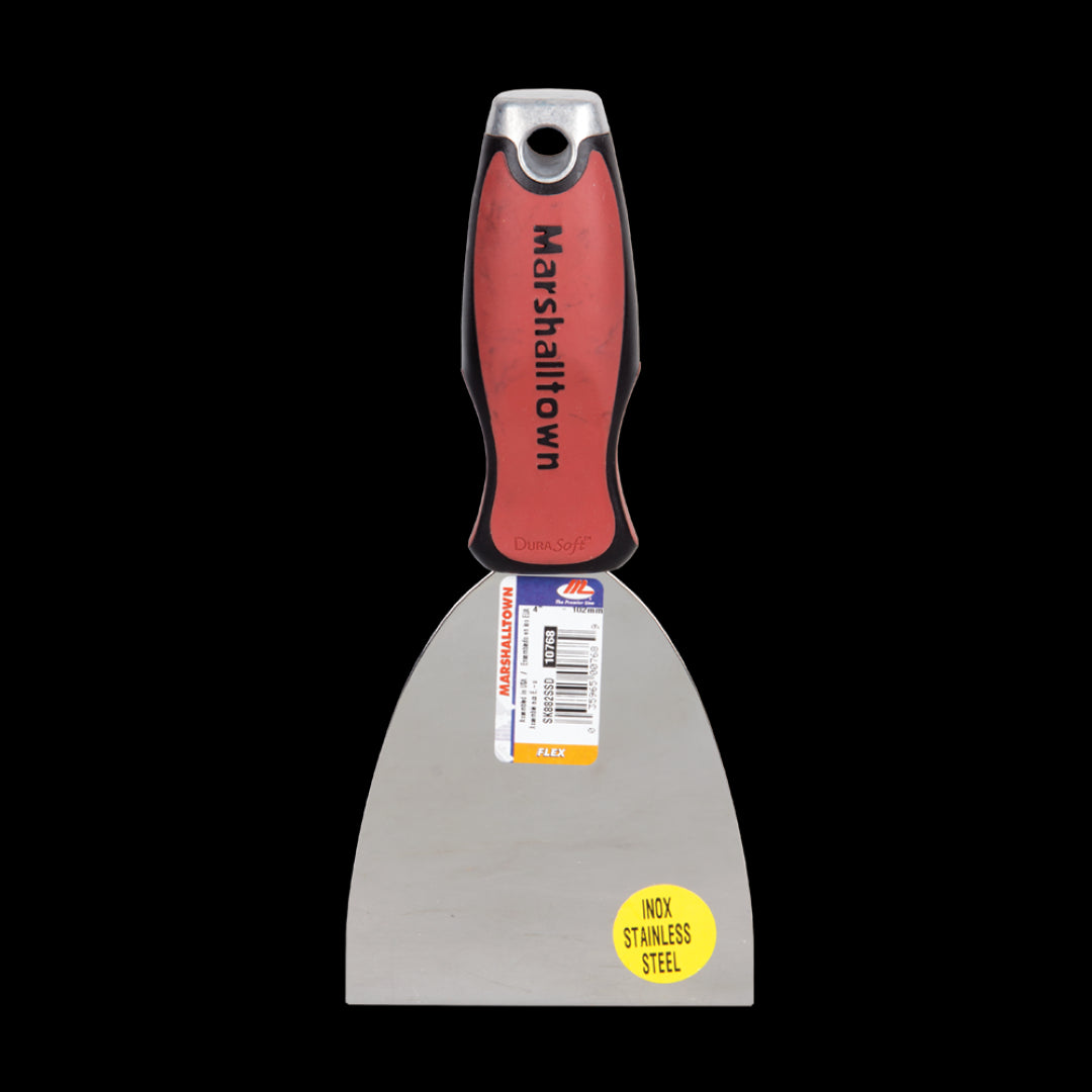 MARSHALLTOWN 102mm Flex Scraper with ergonomic handle and flexible blade for precision scraping in DIY and professional projects.