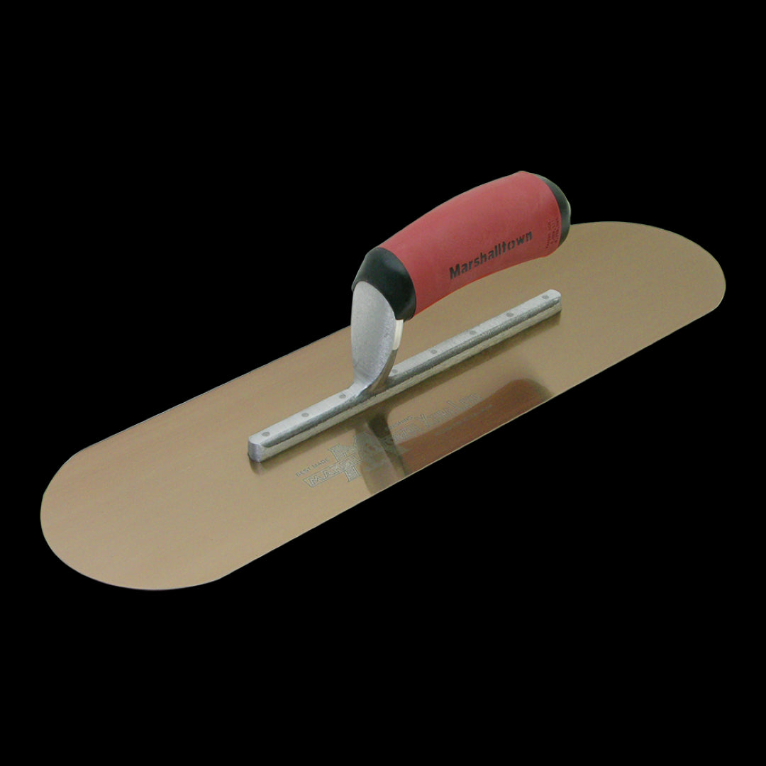 MARSHALLTOWN Golden Stainless Pool Trowel, 350mm x 100mm, designed for smooth finishes in pool and concrete projects.