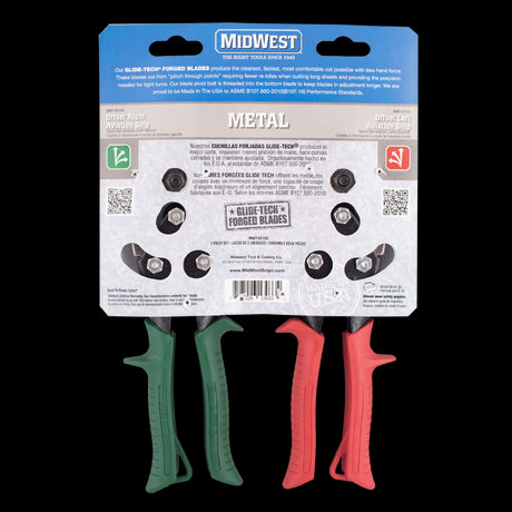 Two MIDWEST Offset Aviation Snips in a set, with offset design for precision cuts in metal, featuring forged blades and comfortable handles.