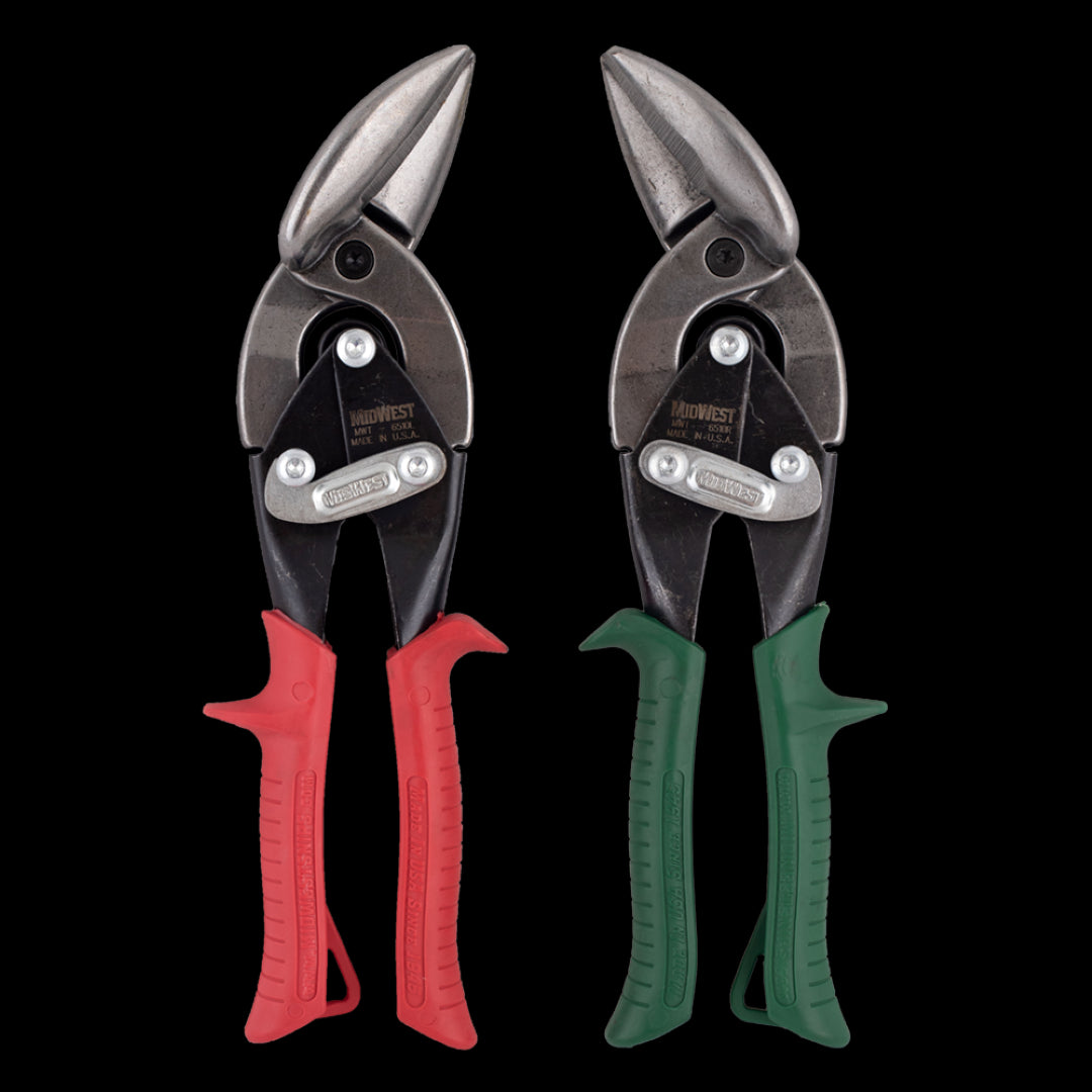 Premium MIDWEST Offset Aviation Snips Set with forged blades for precision cuts in metal and enhanced maneuverability.