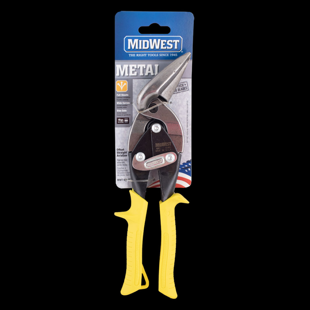 MIDWEST Straight Offset Aviation Snips feature durable forged blades and an ergonomic handle for effortless, precise metal cutting.