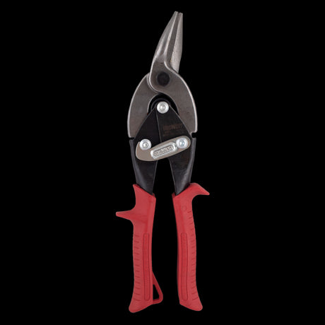 MIDWEST Left Aviation Snip with red KUSH'N-POWER handle, designed for precise metal cutting and durability.