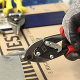 MIDWEST Left Aviation Snip with red KUSH'N-POWER handle, designed for precise left cuts in metal and sheet materials.