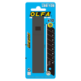 OLFA 18mm black snap-off blades in a 10 pack, designed for precision cutting in crafting, construction, and graphic design.