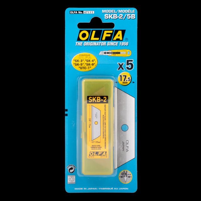 OLFA Safety Knife Blades 5-pack in a plastic case, designed for precision cutting and enhanced safety for various tasks.