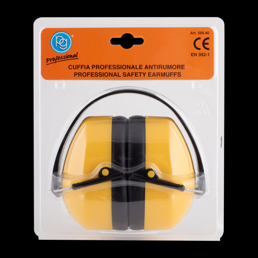 PG PROFESSIONAL Class 5 Safety Earmuffs in yellow, featuring 360-degree rotation and SNR 30.4 dB for superior noise protection.