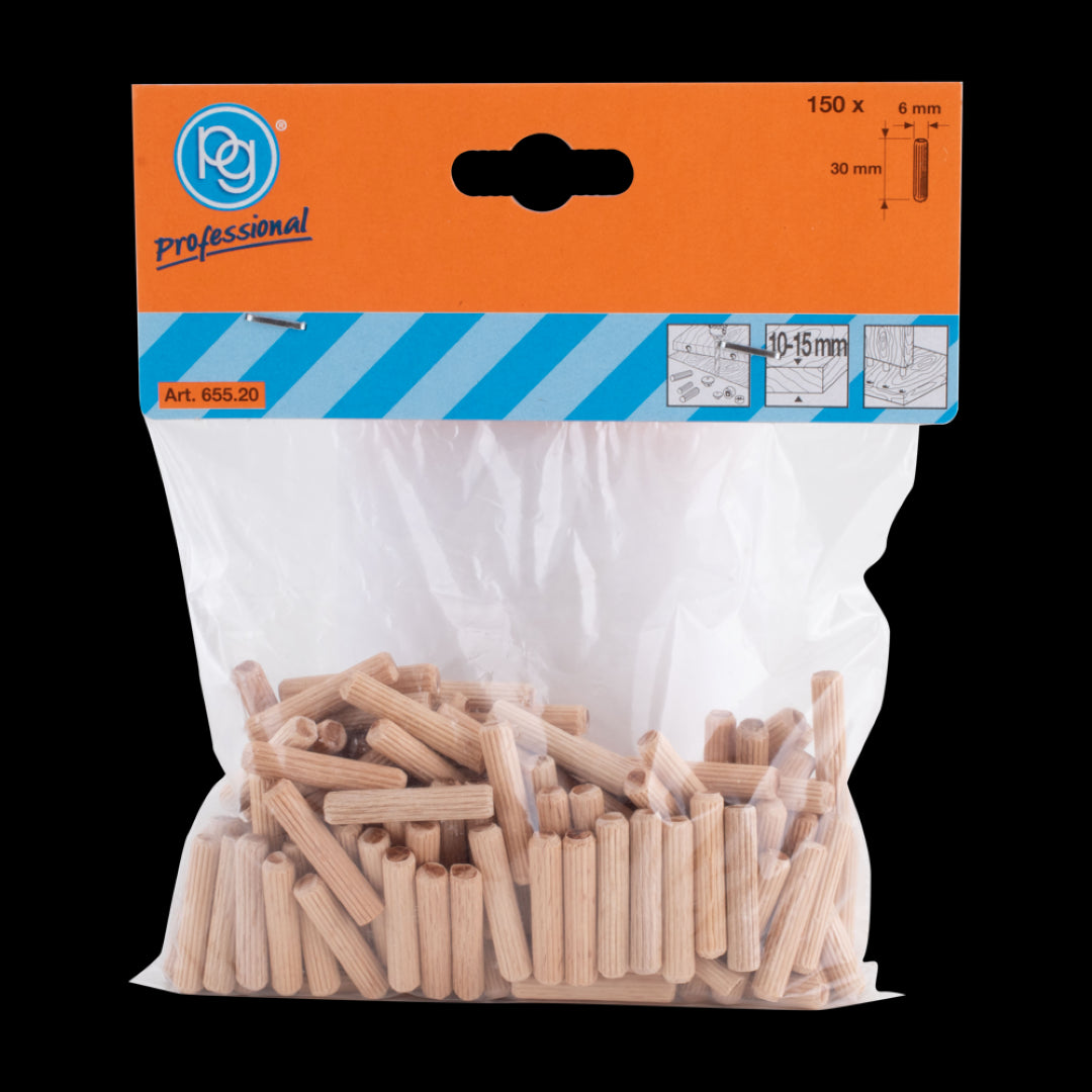 PG PROFESSIONAL 6mm Fluted Wooden Dowels - 150 Pack