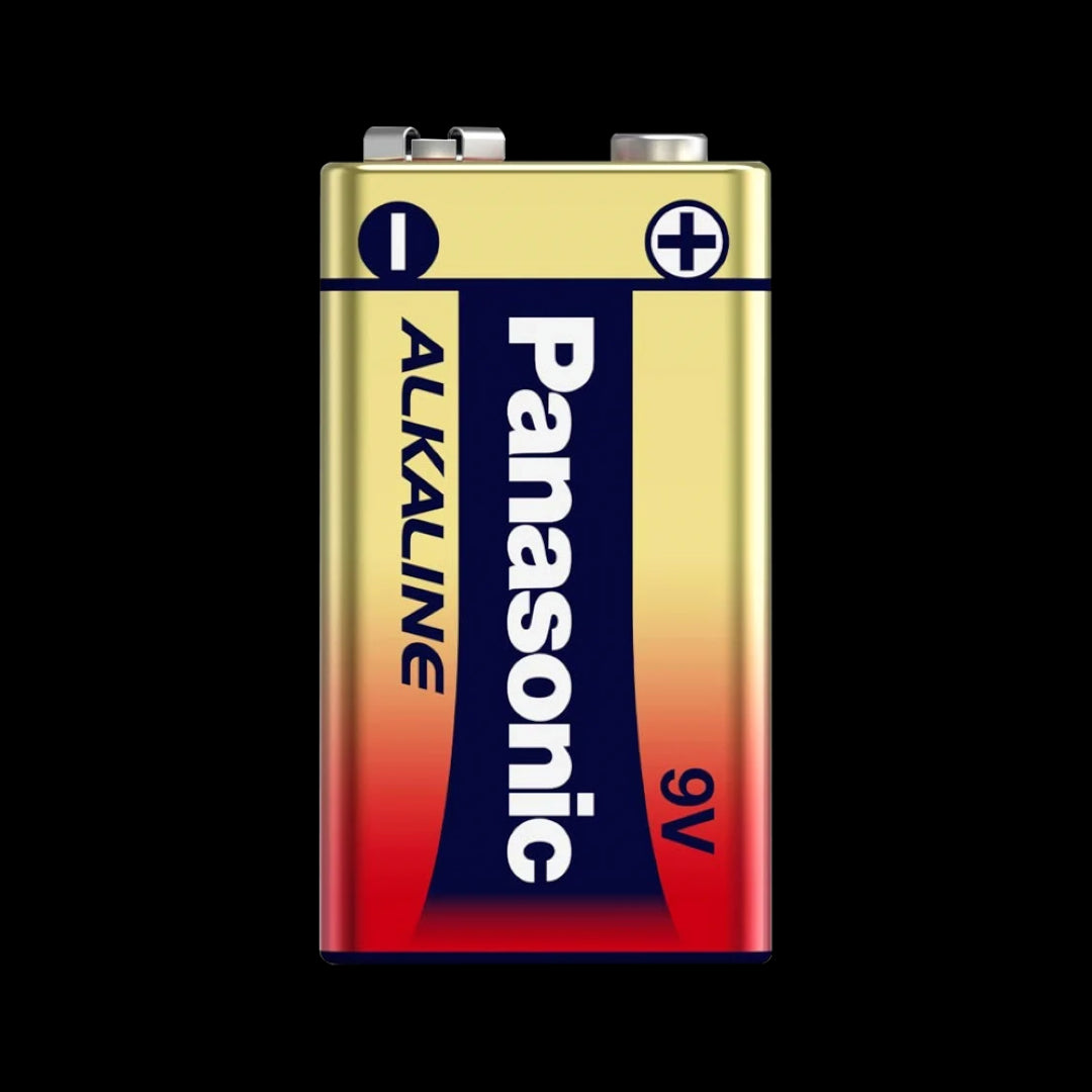 Panasonic Alkaline Battery 9V 2-Pack, featuring Anti-Leak Technology and a Tough Coating for long-lasting, reliable power.