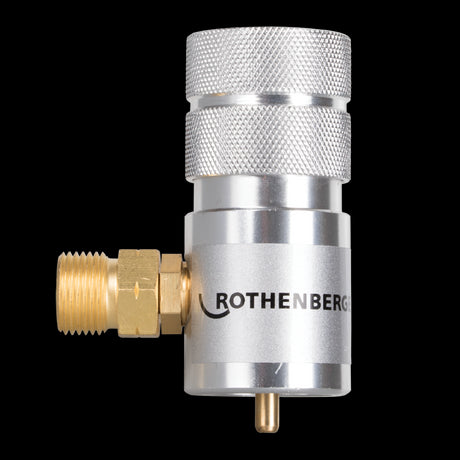 ROTHENBERGER Map Regulator (Allgas Pro) for precise gas pressure control, 0-2 bar, 1" inlet, G3/8" LH outlet, durable construction.