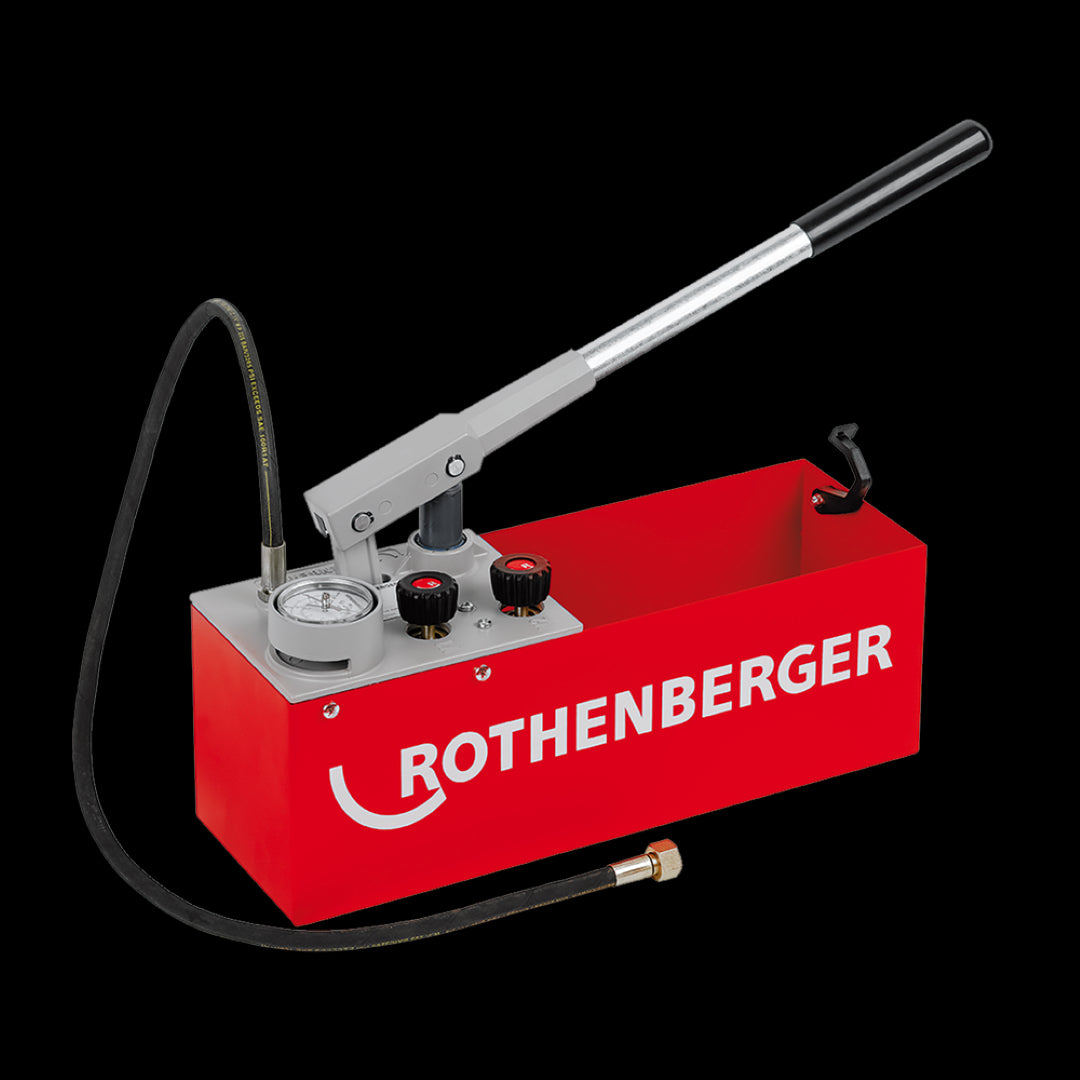 ROTHENBERGER Test Pump RP50-S, a robust device for precise pressure testing up to 60 bar for plumbing and industrial applications.