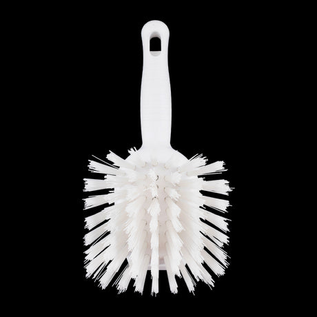 RAVEN King Gong Scrub Brush with hygiene-grade bristles, scraper, and floatation; perfect for commercial kitchen cleaning.