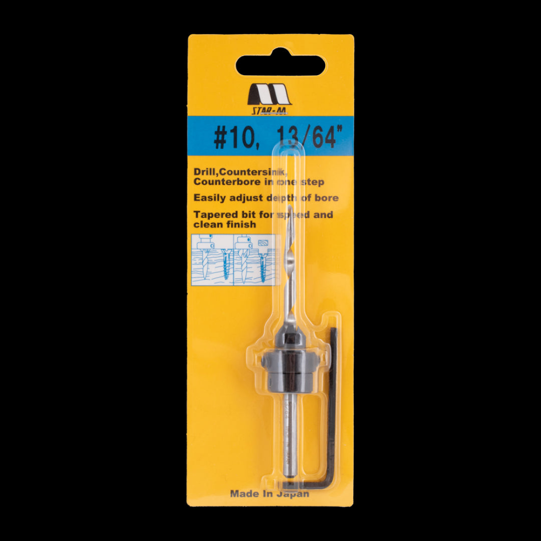 STAR-M 13/64" Adjustable Countersink tool features tapered tips and fast pitch bits for precise, efficient wood preparation.