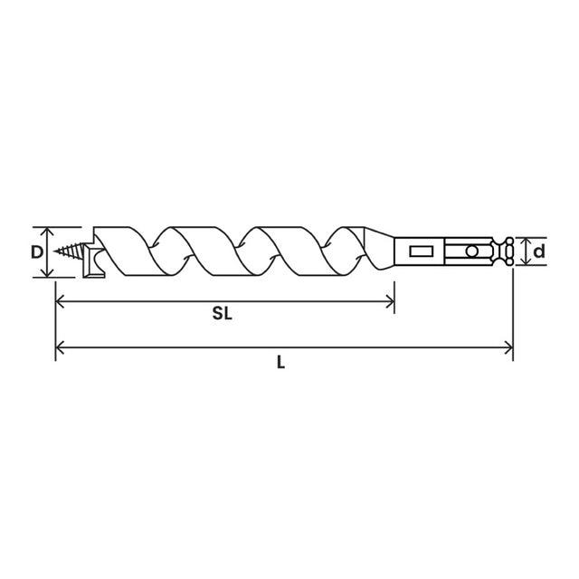 STAR-M Nail Biter Ship Auger, 22mm x 190mm, High Carbon Steel for efficient drilling through nails in wood construction.