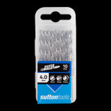 Sutton HSS Drill Bit 10 Pack, 4mm x 75mm, ideal for precision drilling in steel, wood, plastics; durable, sharp, and versatile.