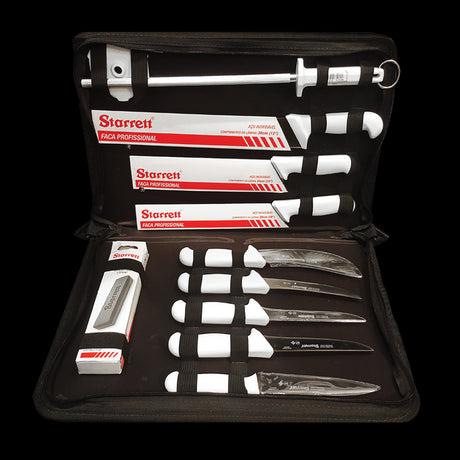 STARRETT 11-piece knife set featuring sharp stainless steel blades and ergonomic handles, perfect for kitchen enthusiasts.