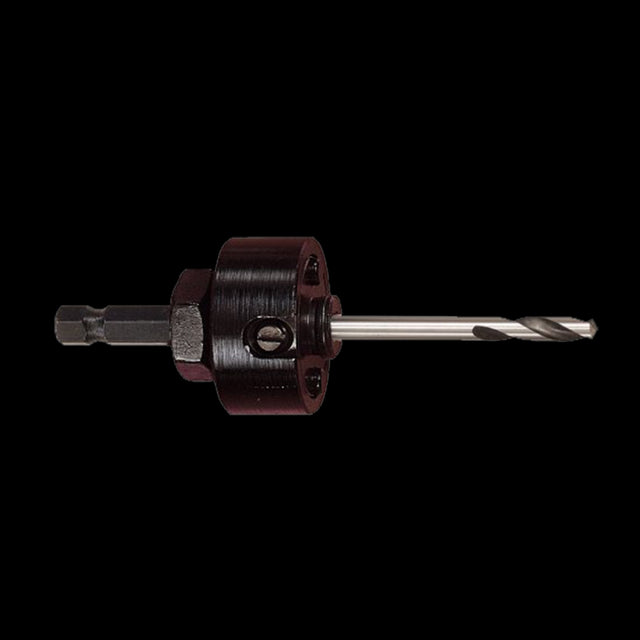 STARRETT Lock Arbor (32mm-210mm) with 6.35mm pilot drill, robust design, compatible with various hole saws for precise cutting.