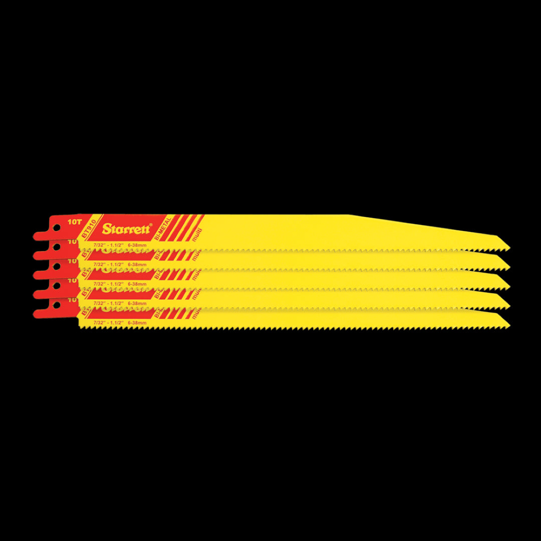 STARRETT Tapered Reciprocating Blade 5 Pack, 225mm x 10t, ideal for precise cuts in wood, metal, and composites.