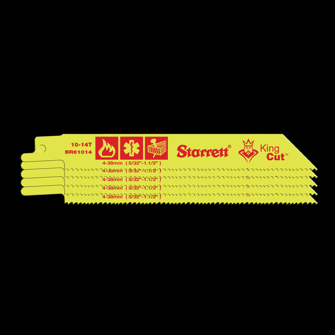 STARRETT Fire Rescue & Demolition Reciprocating Blade 150mm, 10/14t, 5-pack for efficient cutting in tough materials.