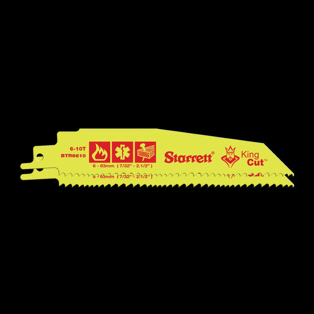 STARRETT Fire Rescue & Demolition Reciprocating Blades in a 2-pack, designed for tough cutting through wood, metal, and composites.