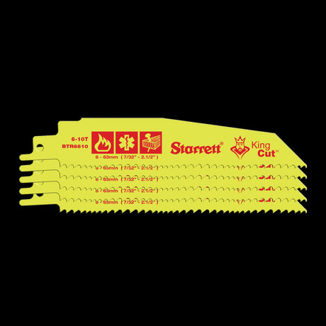 STARRETT Fire Rescue reciprocating blades (150mm, 6/10t) in a 5-pack, ideal for tough cutting in emergencies and demolition tasks.