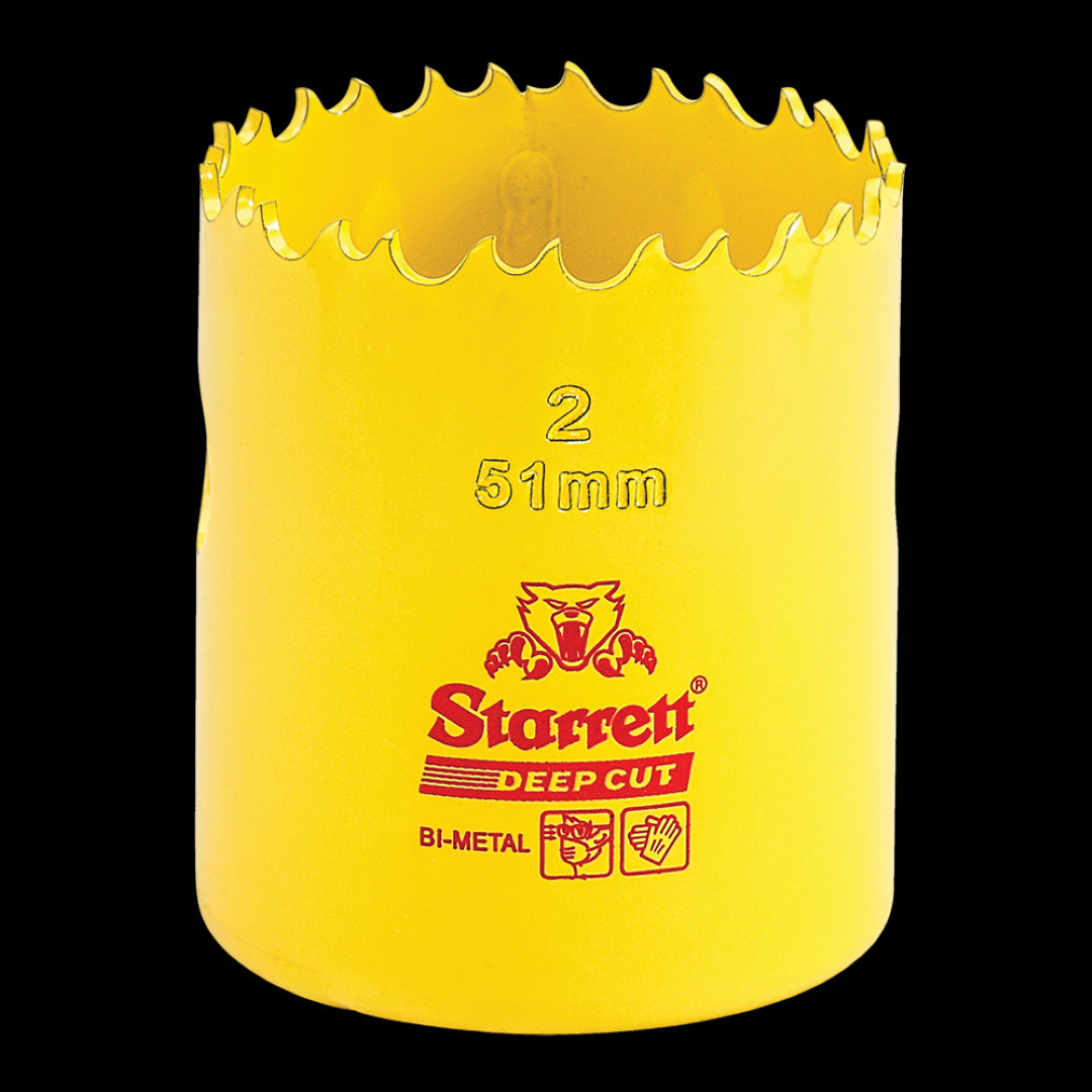 STARRETT 51mm Deep Cut Holesaw with heat-resistant teeth for clean cuts in wood, metal, and steel; ideal for deep application.