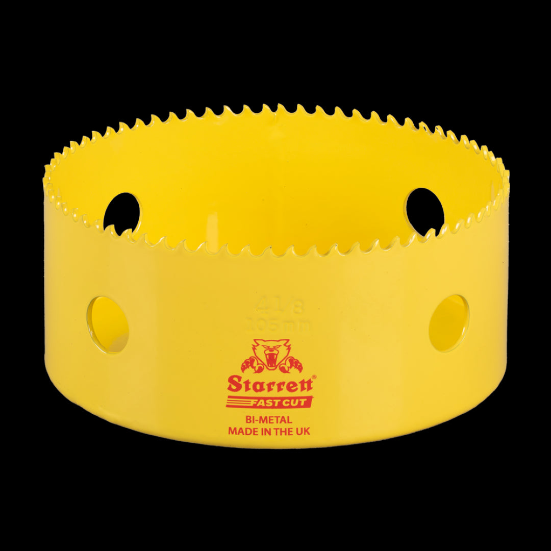 STARRETT 105mm Fast Cut Holesaw with durable HSS teeth for precise cutting in wood, metal, and steel; optimal 2-inch depth.