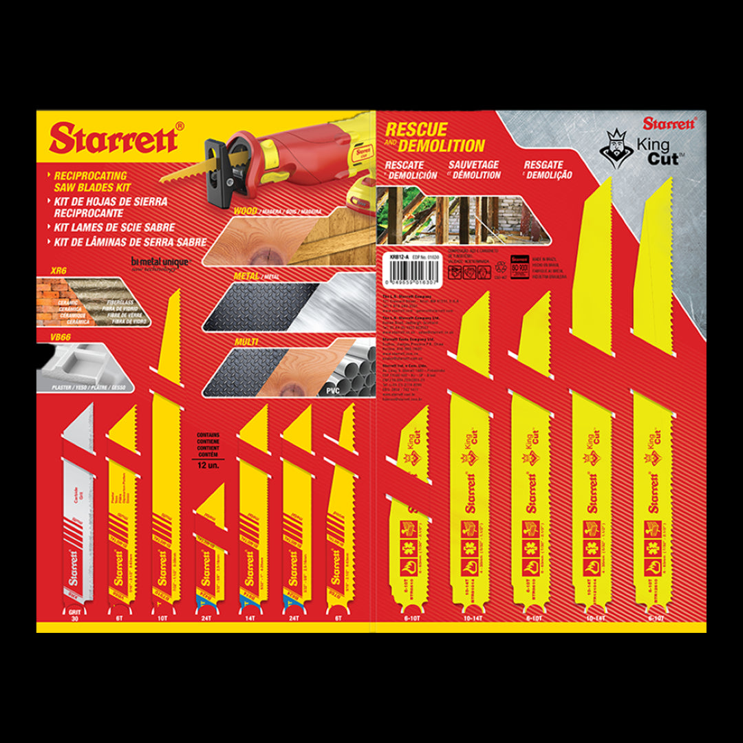 STARRETT 12pc Reciprocating Blade Kit, ideal for cutting wood and metal with precision and durability for pros and DIYers.