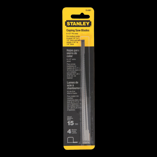 STANLEY Fatmax Coping Saw Blades - 4 Pack, premium carbon steel for precision cuts in wood and plastic, ideal for intricate designs.