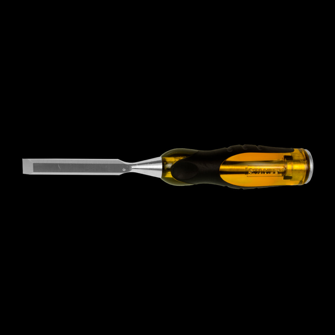 STANLEY 12mm Fatmax Butt Chisel with high-carbon steel blade, ergonomic handle, designed for precision woodworking tasks.