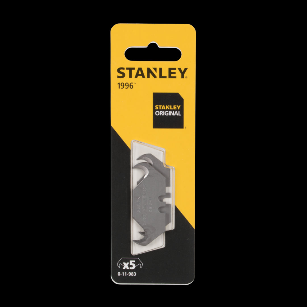 STANLEY Hook Trimming Blades - 5 pack for precision cutting of sheet materials, featuring dual sharpened hooks for heavy-duty tasks.