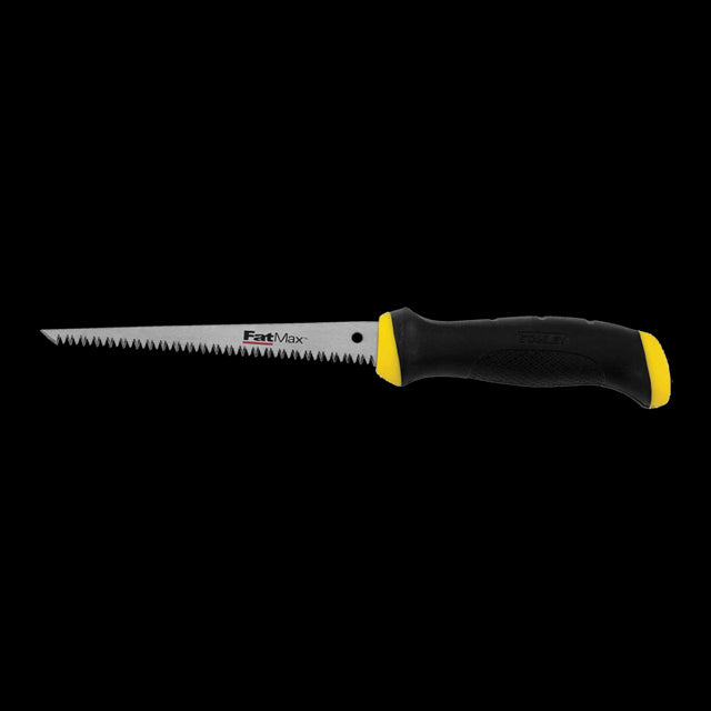 STANLEY 152mm Fatmax Jabsaw with ergonomic handle and sharp blade for precise drywall and plasterboard cutting.