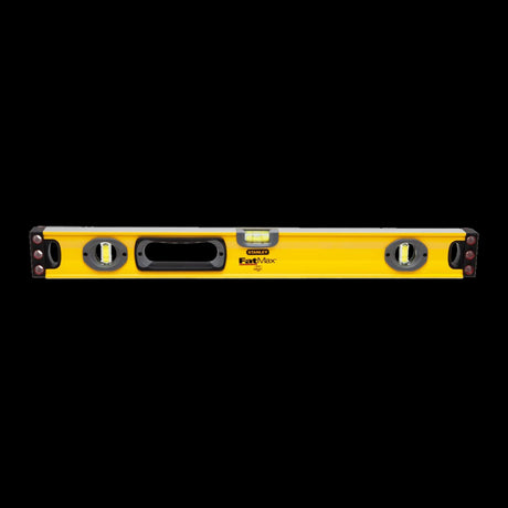 STANLEY 600mm Fatmax Box Builders Level features high-visibility vials, magnetic base, and shock-absorbing end caps for precision leveling.