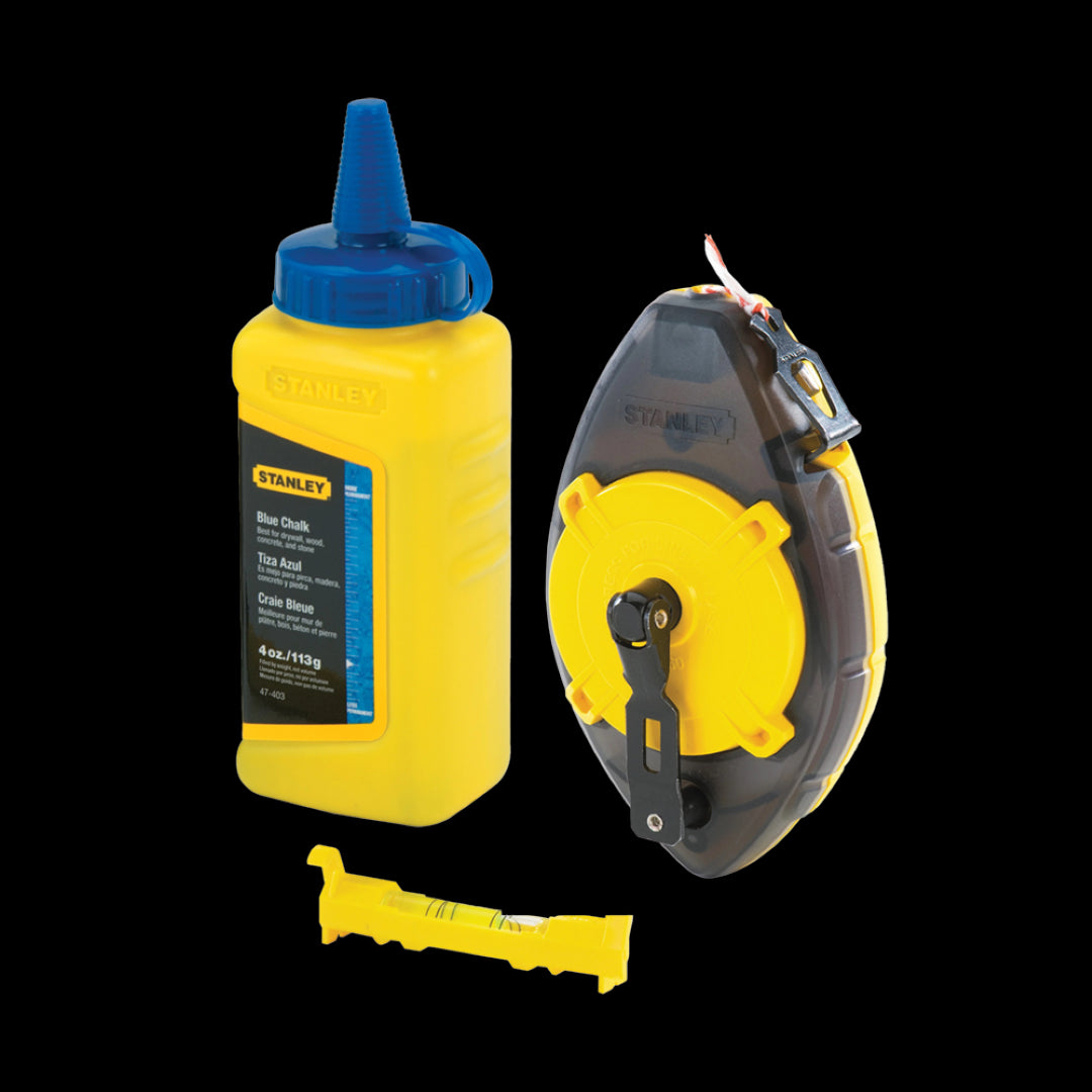 STANLEY Combo Chalk Line Set includes a durable chalk box, chalk reel, and premium chalk for precise marking in projects.