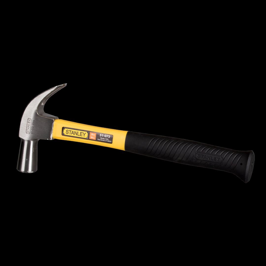 STANLEY 20oz Fibreglass Claw Hammer with a durable handle, designed for comfort, precision, and reduced vibration during use.