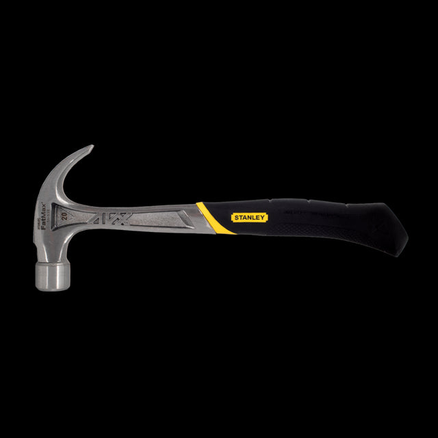 STANLEY 20oz Fatmax Steel Hammer with anti-vibe handle, ergonomic grip, and durable finish for precision and power in projects.