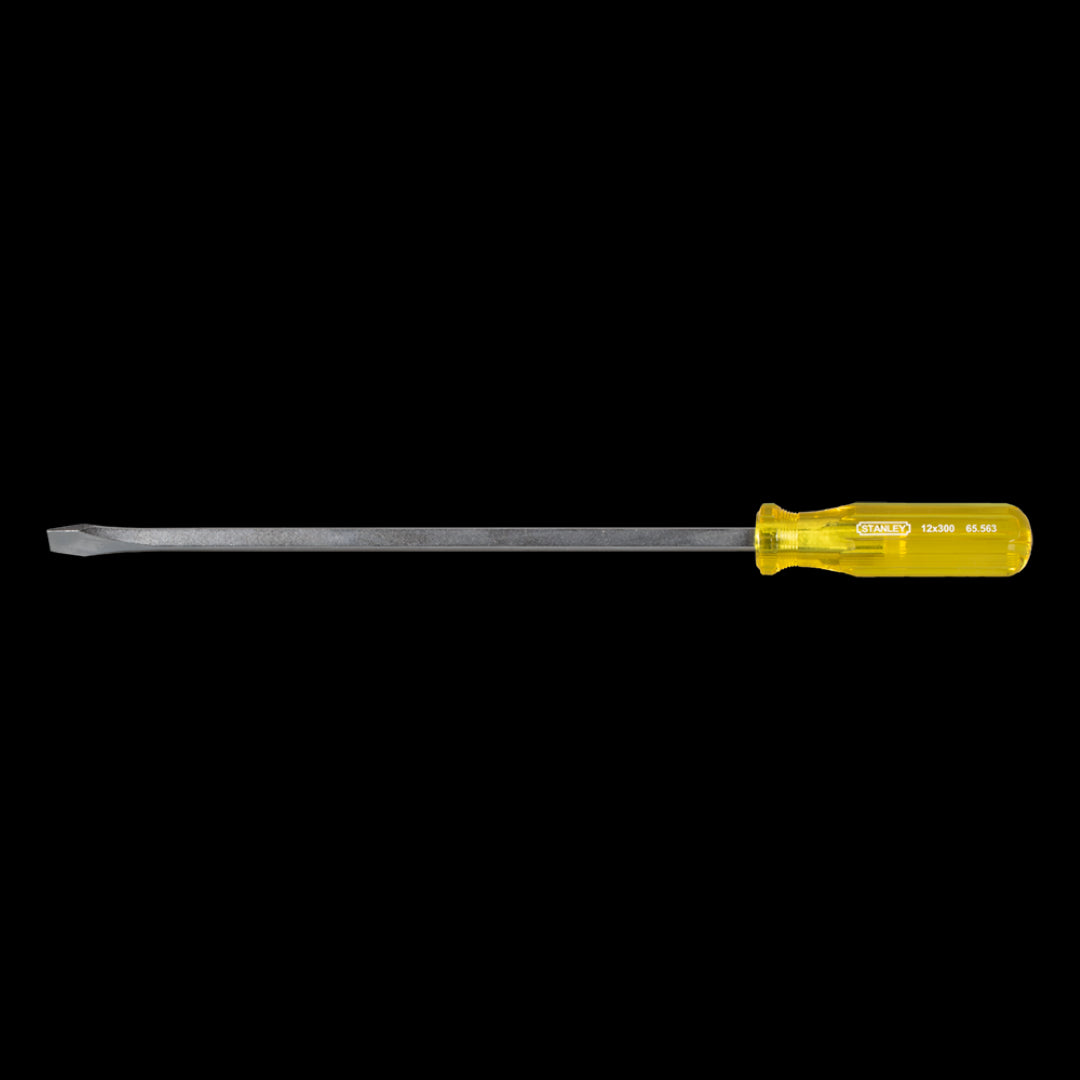 STANLEY Slot Sq. Shank Screwdriver (300mm x 12mm) with ergonomic handle, robust square shank for superior grip and torque.