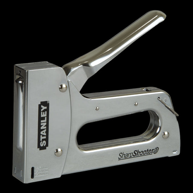 STANLEY Heavy Duty Staple Gun with chrome-plated steel construction, ideal for wood, fabric, and tough job sites.