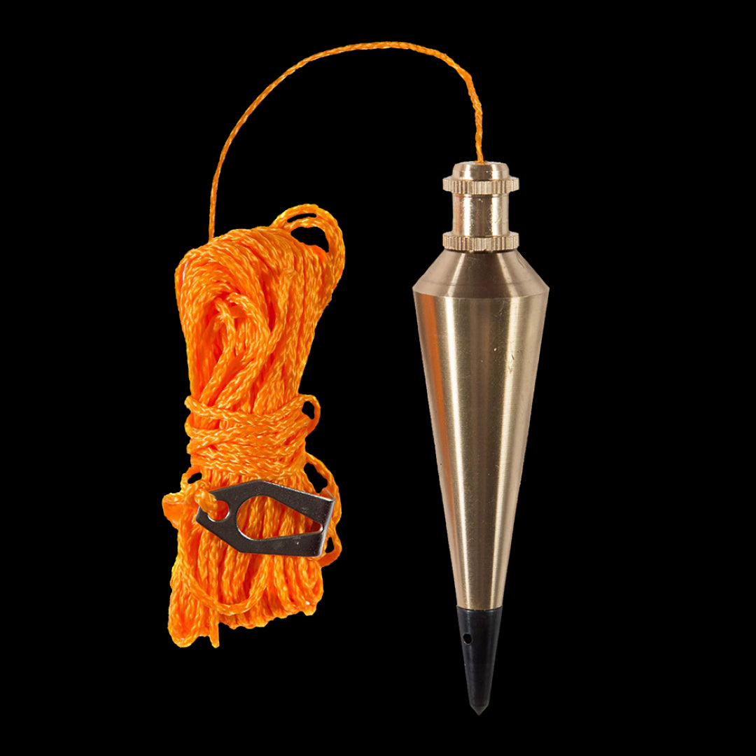 SWANSON 8oz Brass Plumb Bob with luminous orange string, perfect for precision vertical alignment in construction projects.