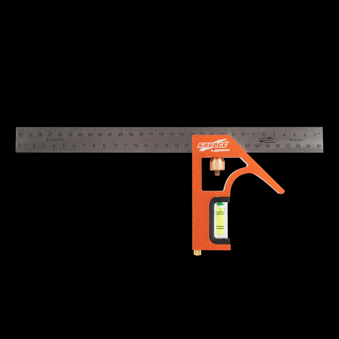 SWANSON 300mm Savage™ Combination Square showcases precision measurement with stainless steel blade and sturdy aluminum frame.