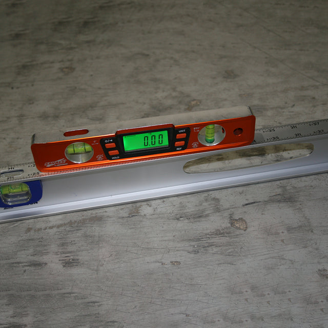 SWANSON 225mm Savage Digital Torpedo Level with green backlit display, precise 0.029° accuracy, and strong neodymium magnets.