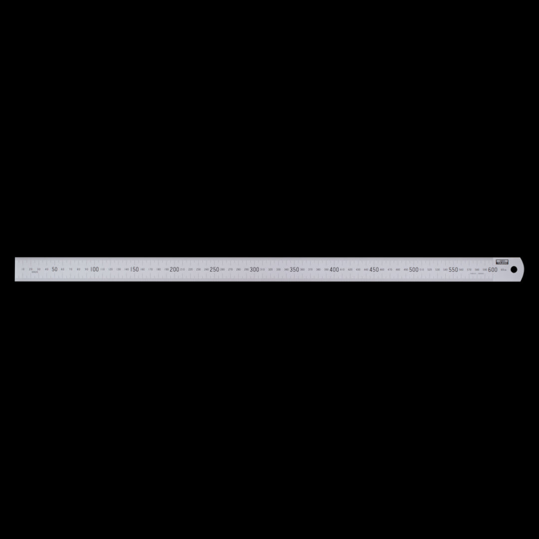 TOLEDO 600mm Stainless Steel Rule with dual metric and imperial sides, square and rounded ends, ideal for precise measurements.