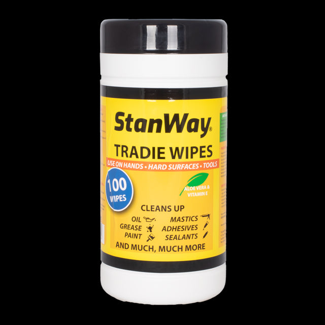 STANWAY Tradie Wet Wipes - 100 pack, antibacterial cleaning wipes for tough messes on hands, tools, and surfaces.