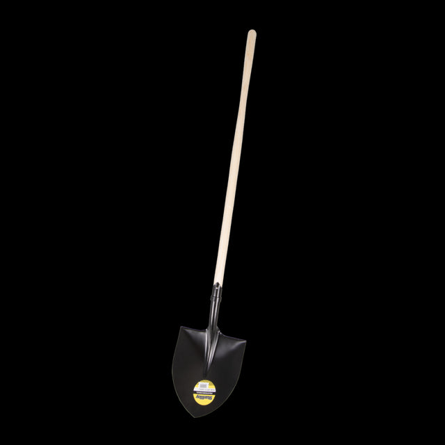 STANWAY Round Mouth Shovel with Long Hickory Handle, featuring a wide steel head and sturdy hickory for efficient digging and landscaping tasks.