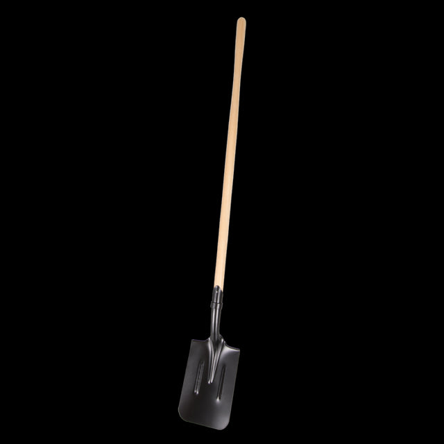 STANWAY Post Hole Spade featuring a long hickory handle and ribbed steel head, ideal for tough digging tasks in various soils.