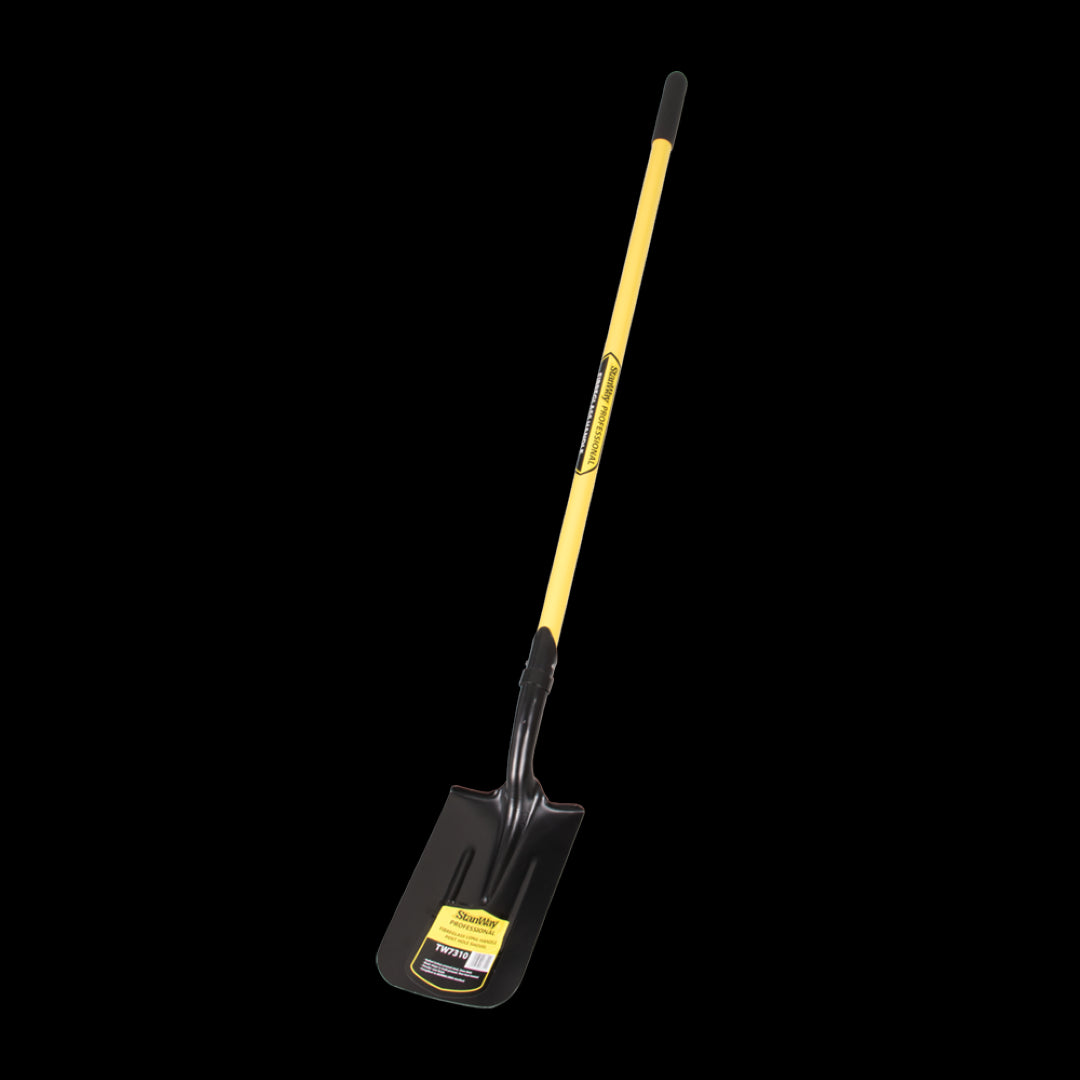 STANWAY Post Hole Shovel with a long fibreglass handle, designed for efficient digging of tough soils and deep holes.