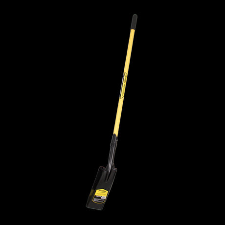 STANWAY Trenching Shovel with long fibreglass handle, featuring a narrow steel head for precise trench digging and minimal soil disruption.