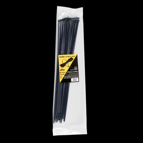 STANWAY UV black cable ties, 370mm x 4.6mm, 25 pack, durable, UV protected, high tensile strength for organizing indoors and outdoors.